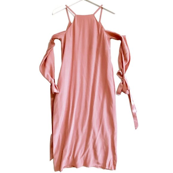 ASOS silk satin cold shoulder midi dress in rose pink, Size 0 - Picture 2 of 12
